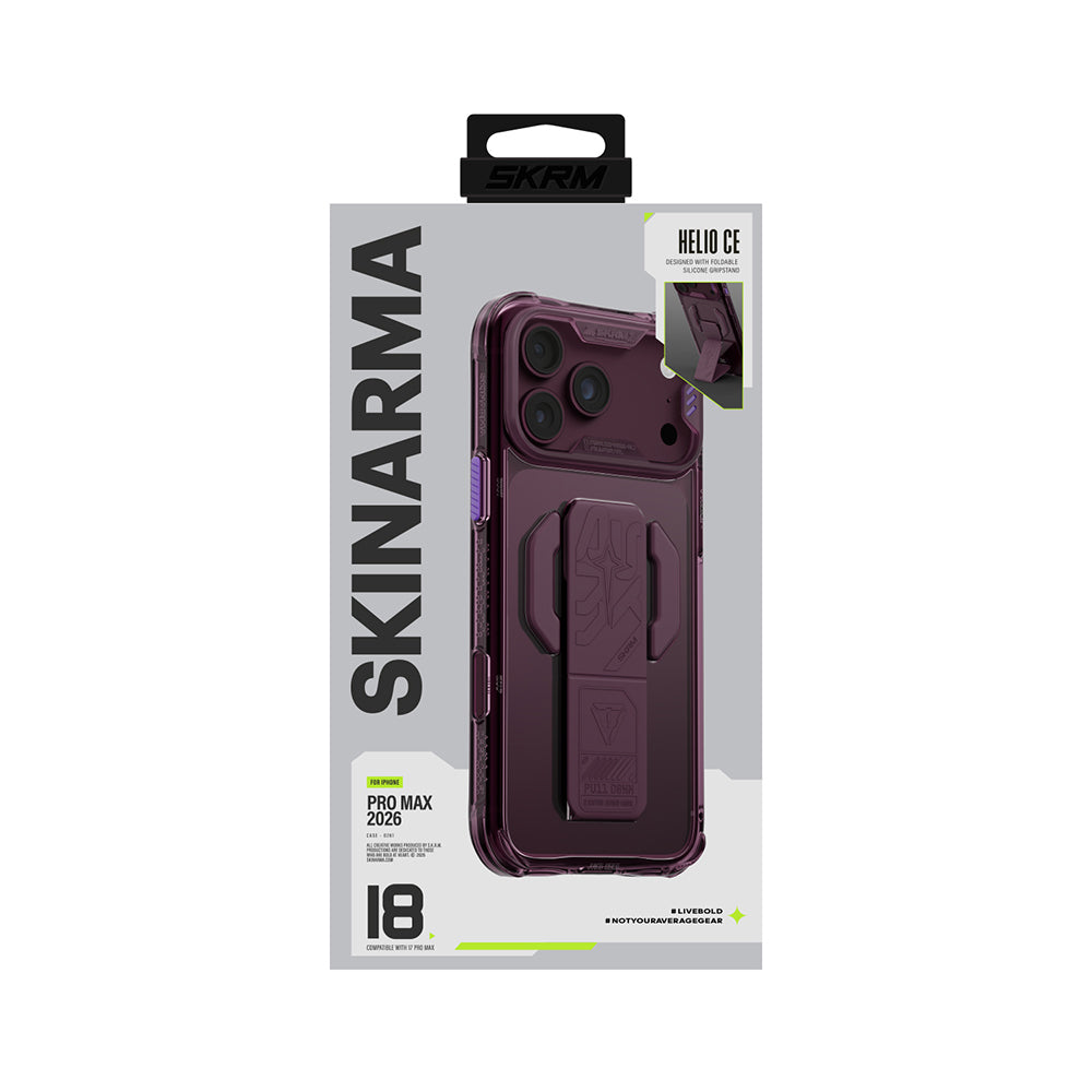 iPhone 18 Pro Max Kılıf M-safe Şarj Özellikli Teknoloji Desenli Skinarma Helio CE Mag Charge Standlı Kılıf