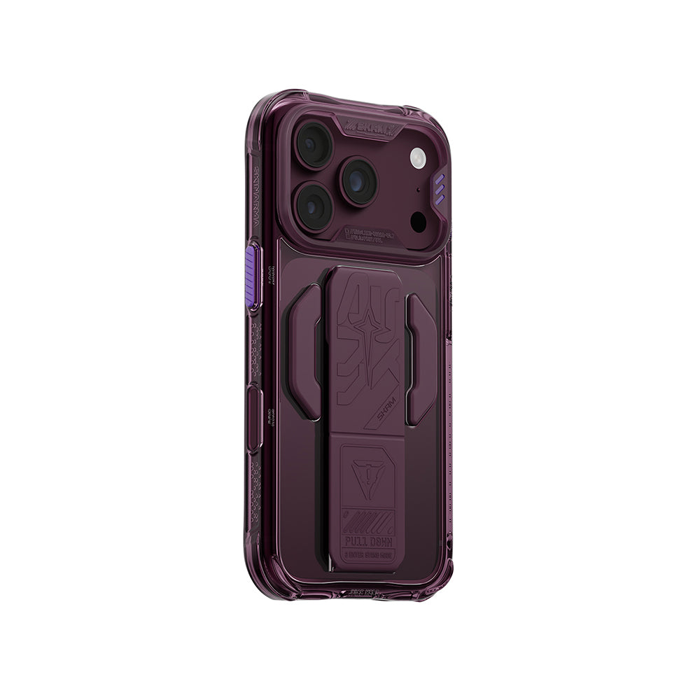 iPhone 18 Pro Max Kılıf M-safe Şarj Özellikli Teknoloji Desenli Skinarma Helio CE Mag Charge Standlı Kılıf