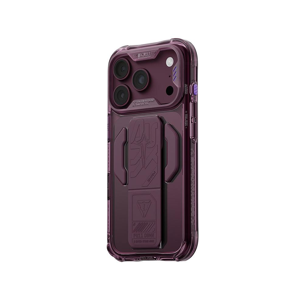 iPhone 18 Pro Max Kılıf M-safe Şarj Özellikli Teknoloji Desenli Skinarma Helio CE Mag Charge Standlı Kılıf