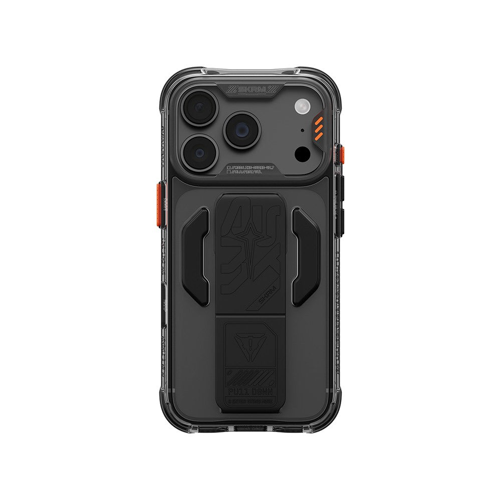 iPhone 18 Pro Max Kılıf M-safe Şarj Özellikli Teknoloji Desenli Skinarma Helio CE Mag Charge Standlı Kılıf