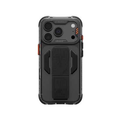 iPhone 18 Pro Max Kılıf M-safe Şarj Özellikli Teknoloji Desenli Skinarma Helio CE Mag Charge Standlı Kılıf