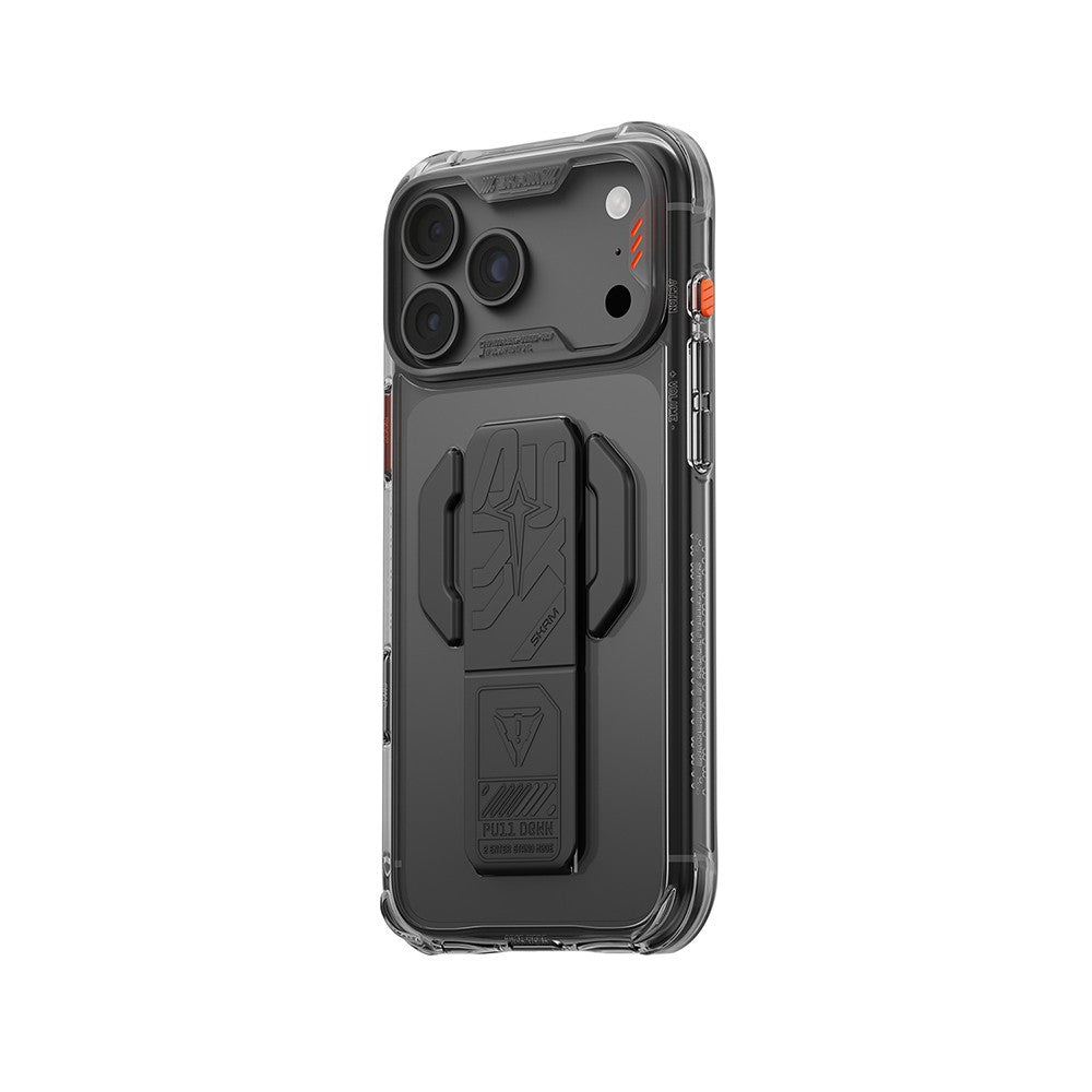 iPhone 18 Pro Max Kılıf M-safe Şarj Özellikli Teknoloji Desenli Skinarma Helio CE Mag Charge Standlı Kılıf