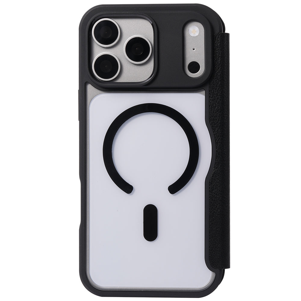 iPhone 18 Pro Max Kılıf M-safe Şarj Özellikli Vegan Deri Tasarımlı Şeffaf Arka Yüzey Kartlıklı Raptic Urban Folio Serisi Kılıf