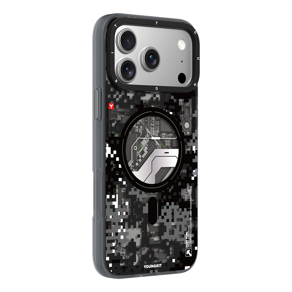 iPhone 18 Pro Max Kılıf M-Safe Şarj Özellikli Youngkit Camouflage Sykell Serisi Kılıf