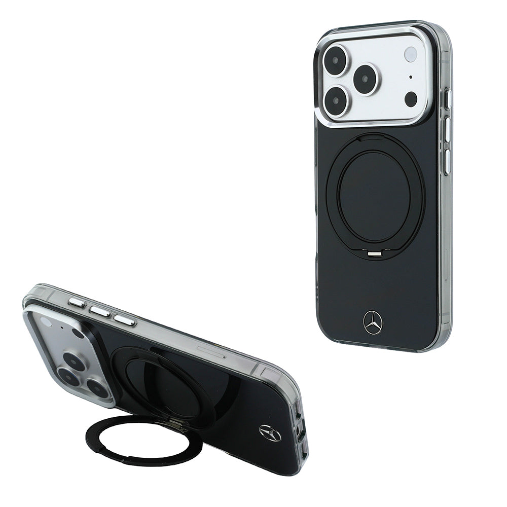 iPhone 18 Pro Max Kılıf Mercedes Benz Orijinal Lisanslı M-safe Şarj Özellikli 360 Derece Dönebilen Standlı Metal Logolu Sert PC Kılıf