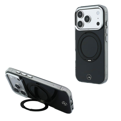 iPhone 18 Pro Max Kılıf Mercedes Benz Orijinal Lisanslı M-safe Şarj Özellikli 360 Derece Dönebilen Standlı Metal Logolu Sert PC Kılıf
