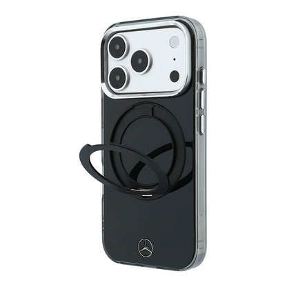 iPhone 18 Pro Max Kılıf Mercedes Benz Orijinal Lisanslı M-safe Şarj Özellikli 360 Derece Dönebilen Standlı Metal Logolu Sert PC Kılıf