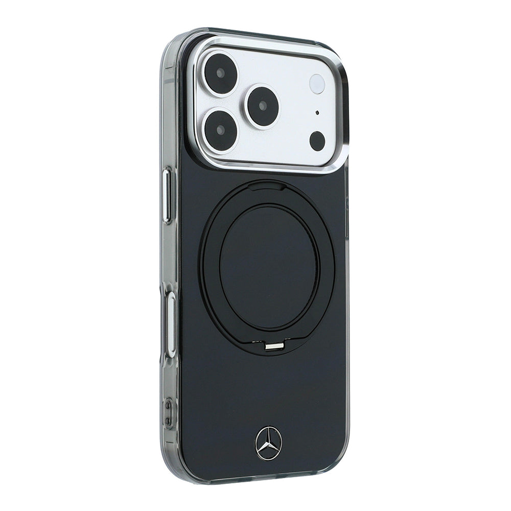iPhone 18 Pro Max Kılıf Mercedes Benz Orijinal Lisanslı M-safe Şarj Özellikli 360 Derece Dönebilen Standlı Metal Logolu Sert PC Kılıf