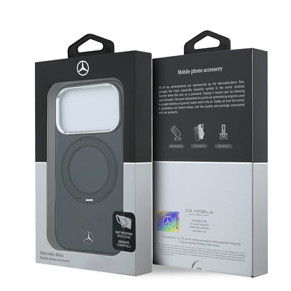 iPhone 18 Pro Max Kılıf Mercedes Benz Orijinal Lisanslı M-safe Şarj Özellikli 360 Derece Dönebilen Standlı Metal Logolu Sert PC Kılıf