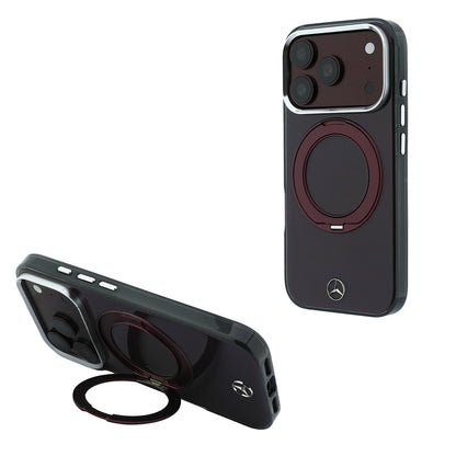 iPhone 18 Pro Max Kılıf Mercedes Benz Orijinal Lisanslı M-safe Şarj Özellikli 360 Derece Dönebilen Standlı Metal Logolu Sert PC Kılıf