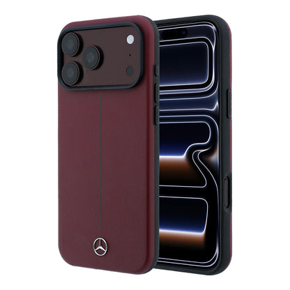 iPhone 18 Pro Max Kılıf Mercedes Benz Orijinal Lisanslı M-safe Şarj Özellikli Metal Yıldız Logolu Çizgili Deri Kılıf