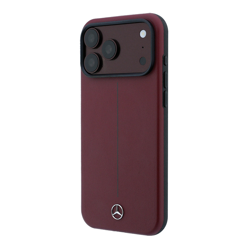 iPhone 18 Pro Max Kılıf Mercedes Benz Orijinal Lisanslı M-safe Şarj Özellikli Metal Yıldız Logolu Çizgili Deri Kılıf
