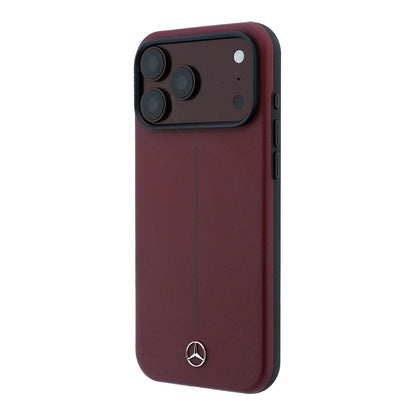 iPhone 18 Pro Max Kılıf Mercedes Benz Orijinal Lisanslı M-safe Şarj Özellikli Metal Yıldız Logolu Çizgili Deri Kılıf