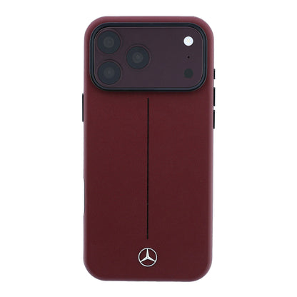 iPhone 18 Pro Max Kılıf Mercedes Benz Orijinal Lisanslı M-safe Şarj Özellikli Metal Yıldız Logolu Çizgili Deri Kılıf