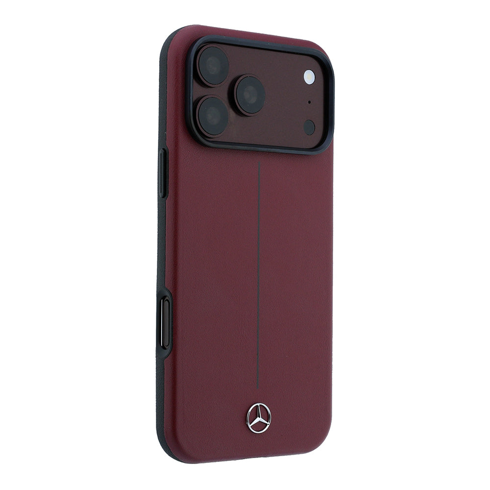 iPhone 18 Pro Max Kılıf Mercedes Benz Orijinal Lisanslı M-safe Şarj Özellikli Metal Yıldız Logolu Çizgili Deri Kılıf