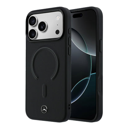 iPhone 18 Pro Max Kılıf Mercedes Benz Orijinal Lisanslı M-safe Şarj Özellikli Metal Yıldız Logolu Kabartmalı Deri Kılıf