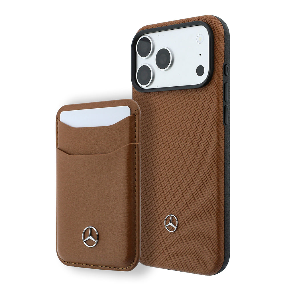 iPhone 18 Pro Max Kılıf Mercedes Benz Orijinal Lisanslı M-safe Şarj Özellikli PU Deri 3D Metal Logolu Kartlıklı Kılıf