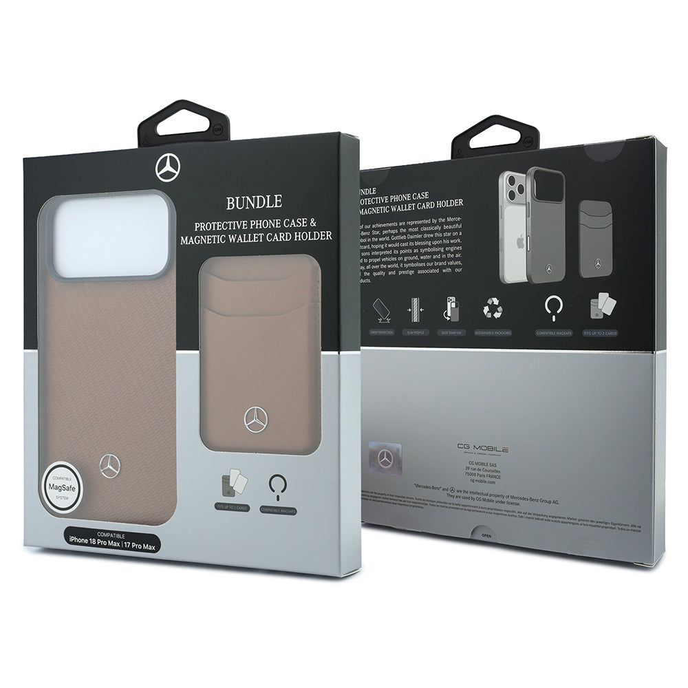 iPhone 18 Pro Max Kılıf Mercedes Benz Orijinal Lisanslı M-safe Şarj Özellikli PU Deri 3D Metal Logolu Kartlıklı Kılıf
