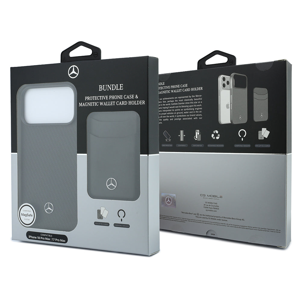 iPhone 18 Pro Max Kılıf Mercedes Benz Orijinal Lisanslı M-safe Şarj Özellikli PU Deri 3D Metal Logolu Kartlıklı Kılıf