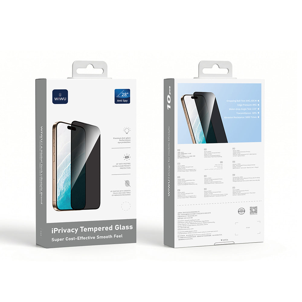 iPhone 18 Pro Max Wiwu GT-015 Özellikli Çok Katmanlı Temperli iPrivacy Cam Ekran Koruyucu 10'lu Paket