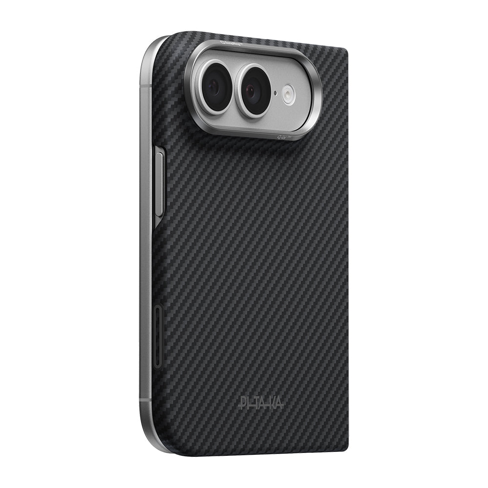 iPhone Duo Kılıf M-safe Şarj Özellikli 600D Aramid Karbon Fiber Pitaka Edge Serisi Black-Grey Twill Kılıf