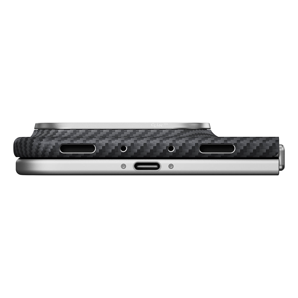 iPhone Duo Kılıf M-safe Şarj Özellikli 600D Aramid Karbon Fiber Pitaka Edge Serisi Black-Grey Twill Kılıf