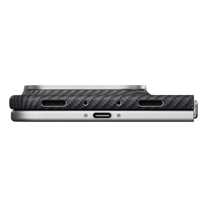 iPhone Duo Kılıf M-safe Şarj Özellikli 600D Aramid Karbon Fiber Pitaka Edge Serisi Black-Grey Twill Kılıf
