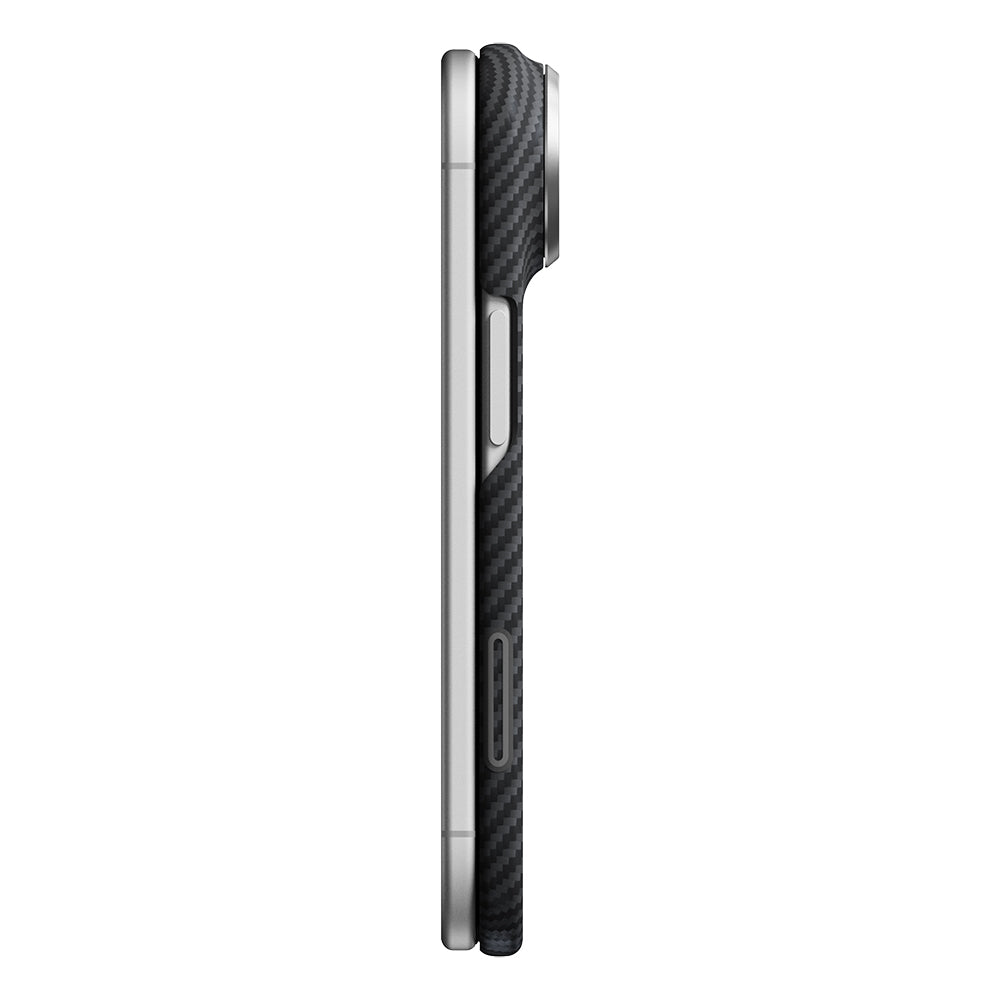 iPhone Duo Kılıf M-safe Şarj Özellikli 600D Aramid Karbon Fiber Pitaka Edge Serisi Black-Grey Twill Kılıf