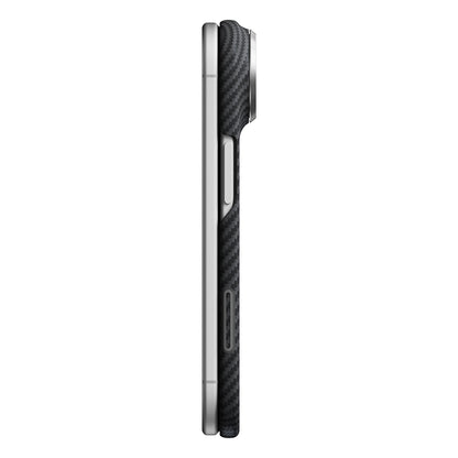 iPhone Duo Kılıf M-safe Şarj Özellikli 600D Aramid Karbon Fiber Pitaka Edge Serisi Black-Grey Twill Kılıf