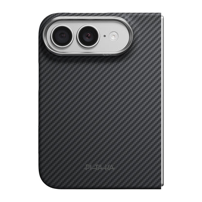 iPhone Duo Kılıf M-safe Şarj Özellikli 600D Aramid Karbon Fiber Pitaka Edge Serisi Black-Grey Twill Kılıf