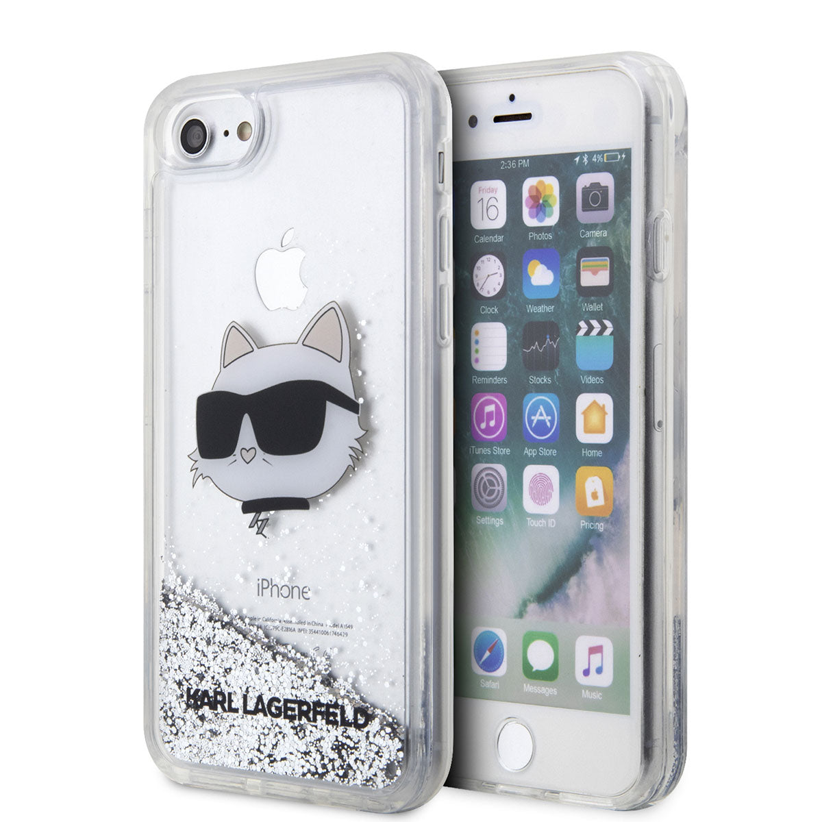 iPhone SE 2020 Kılıf Karl Lagerfeld Sıvılı Simli Choupette Head Dizayn Kılıf