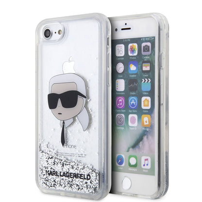 iPhone SE 2020 Kılıf Karl Lagerfeld Sıvılı Simli Karl Head Dizayn Kılıf