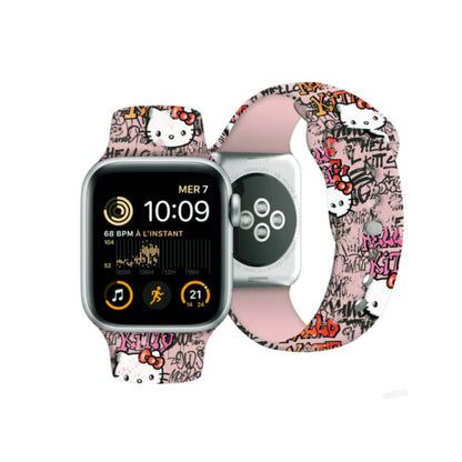 Watch 41mm Hello Kitty orijinal Lisanslı Etiket Graffiti Silikon Kordon