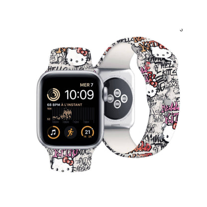 Watch 41mm Hello Kitty orijinal Lisanslı Etiket Graffiti Silikon Kordon