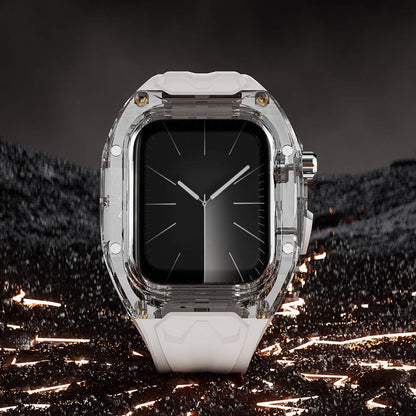 Watch 42mm Wiwu Wi-WB013 Rambo Serisi 2in1 Şeffaf PC Kasa Koruyuculu Kauçuk Kordon