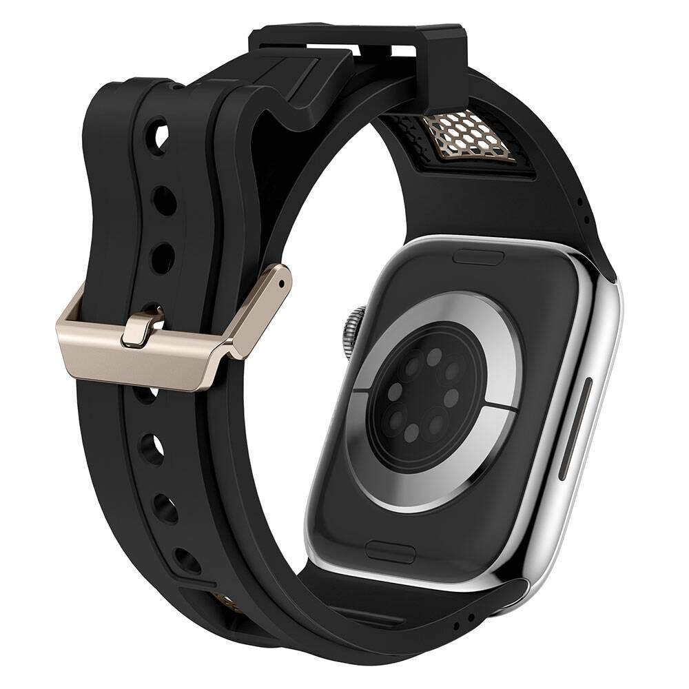 Watch 42mm Zore KRD-117 Hava Alabilen Delikli Metal Süslemeli Desenli Silikon Kordon