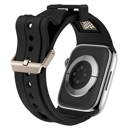 Watch 42mm Zore KRD-117 Hava Alabilen Delikli Metal Süslemeli Desenli Silikon Kordon