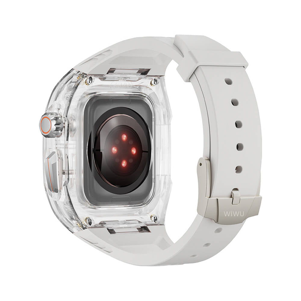 Watch 44mm Wiwu Wi-WB013 Rambo Serisi 2in1 Şeffaf PC Kasa Koruyuculu Kauçuk Kordon
