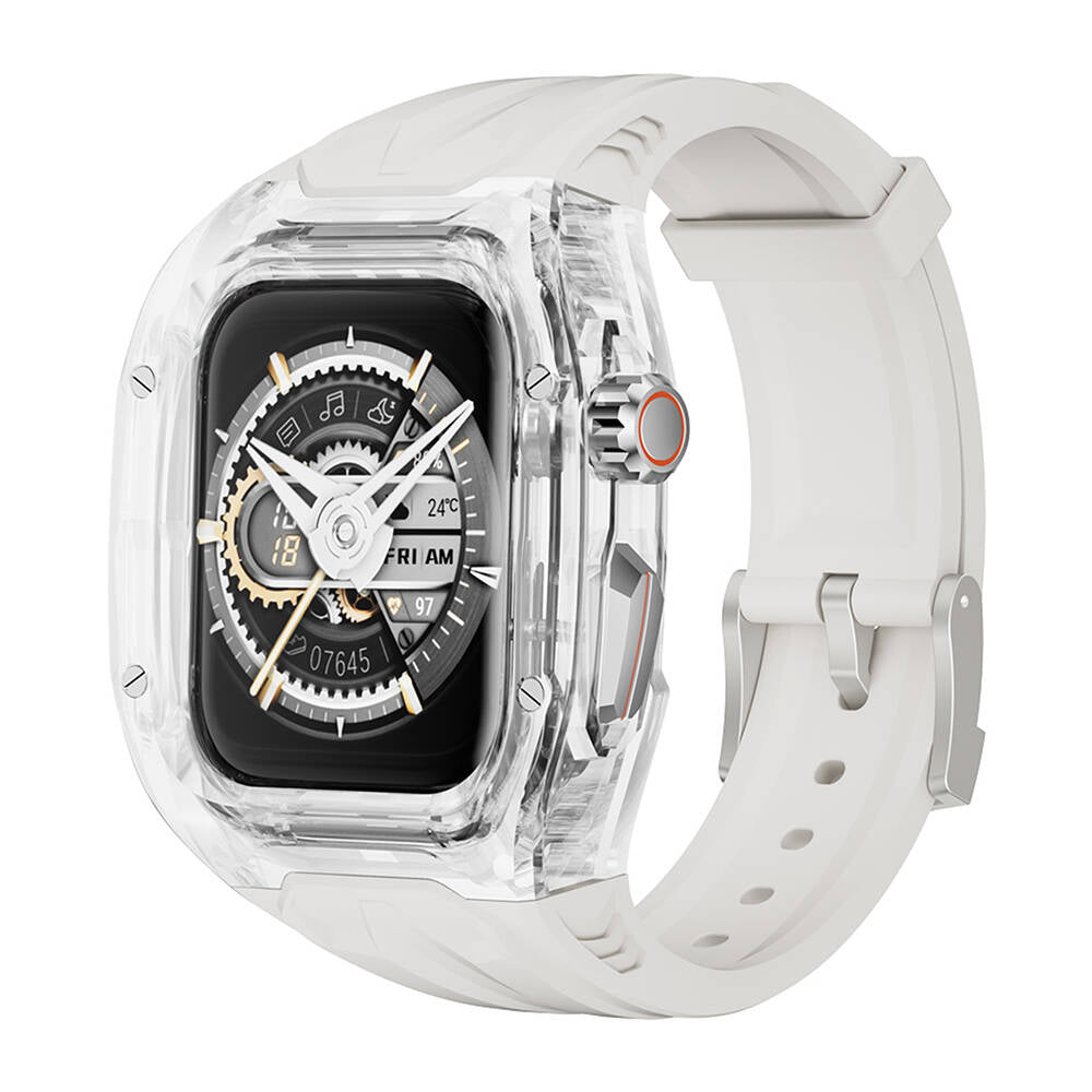 Watch 44mm Wiwu Wi-WB013 Rambo Serisi 2in1 Şeffaf PC Kasa Koruyuculu Kauçuk Kordon