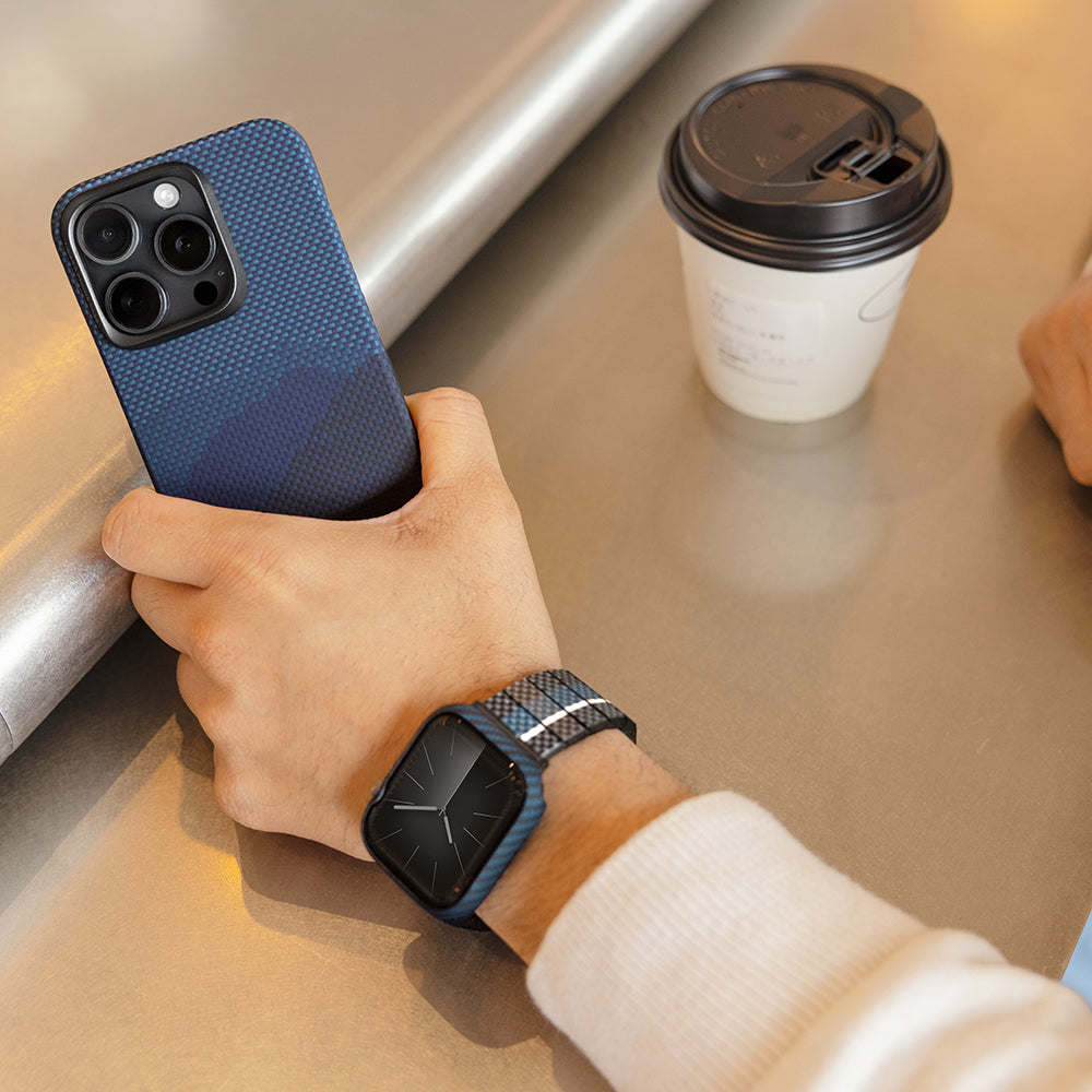 Watch 7 45mm 600D Aramid Fiber Classic Serisi Black-Blue Twill Kasa Koruyucu Pitaka Air Case