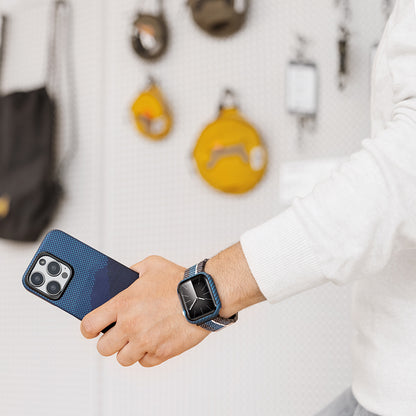 Watch 7 45mm 600D Aramid Fiber Classic Serisi Black-Blue Twill Kasa Koruyucu Pitaka Air Case