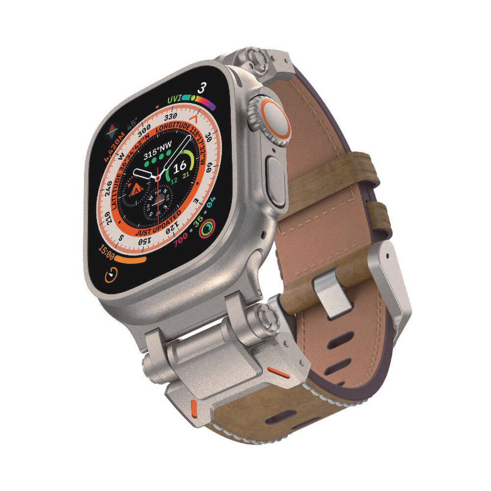 Watch Ultra 49mm Zore KRD-114 Metal Başlıklı Suni Deri Kordon