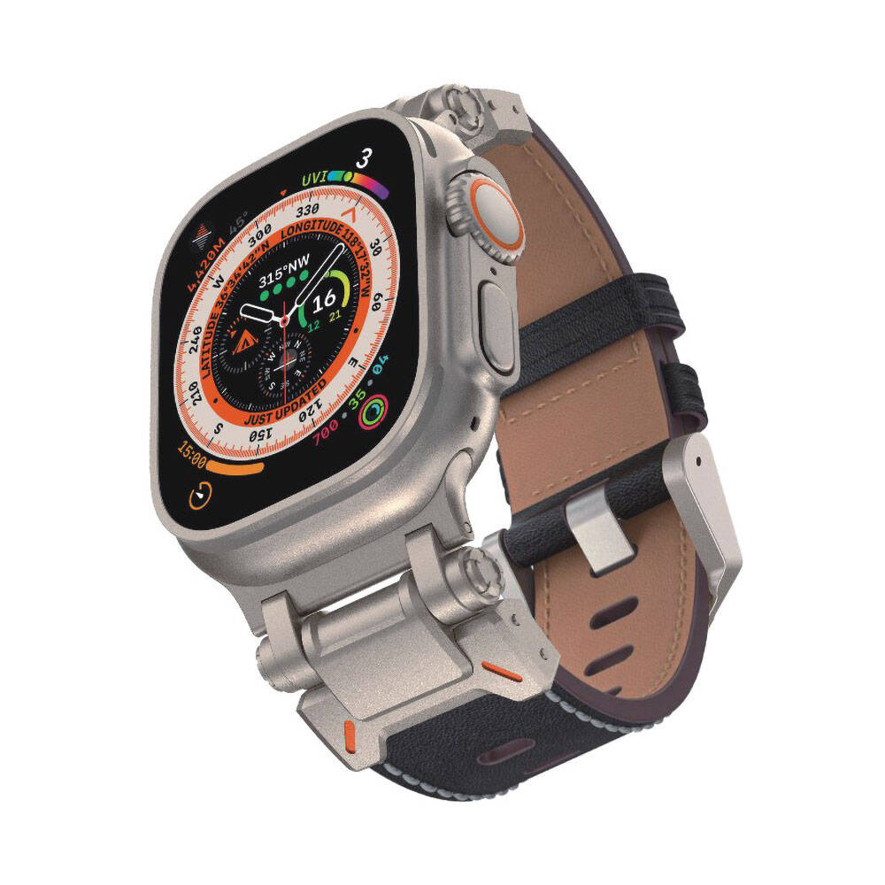 Watch Ultra 49mm Zore KRD-114 Metal Başlıklı Suni Deri Kordon