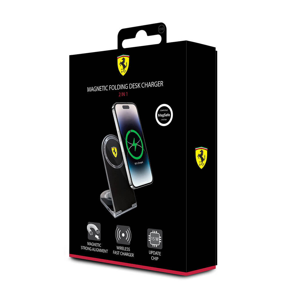 Ferrari Orijinal Lisanslı Katlanabilir Baskılı Shield Logolu Magnetik Kablosuz Şarj Standı