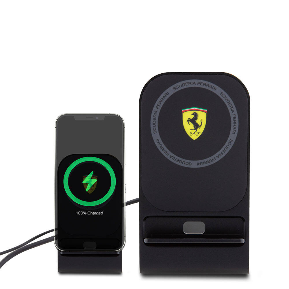 Ferrari Orijinal Lisanslı Katlanabilir Baskılı Shield Logolu Standlı Magnetik Kablosuz Şarj Standı