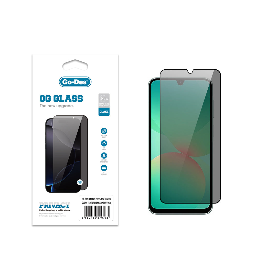 Galaxy A17 Go Des OG Glass Privacy Antistatik Temperli Cam Ekran Koruyucu