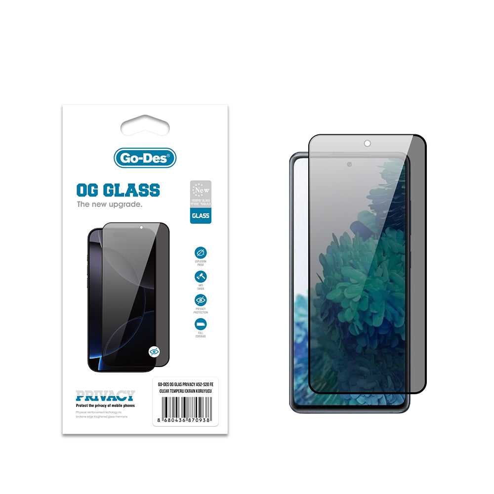Galaxy A52 Go Des OG Glass Privacy Antistatik Temperli Cam Ekran Koruyucu