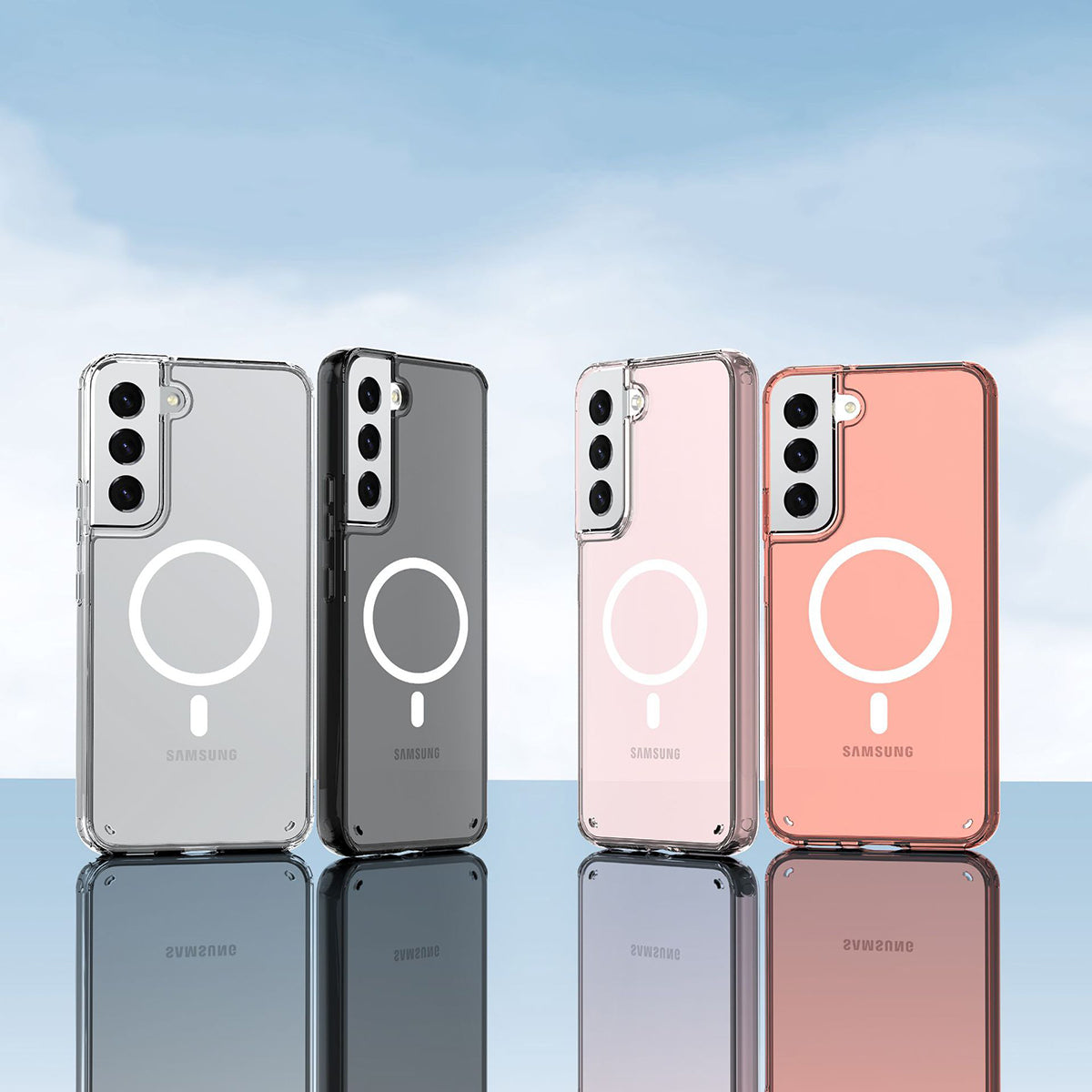 Galaxy S22 Kılıf M-safe Şarj Özellikli Şeffaf Sert PC Zore Embos Kılıf