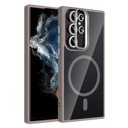 Galaxy S22 Ultra Kılıf Standlı ve Kamera Lens Hediyeli M-Safe Şarj Özellikli Zore Etro Kılıf