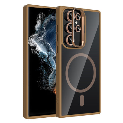 Galaxy S22 Ultra Kılıf Standlı ve Kamera Lens Hediyeli M-Safe Şarj Özellikli Zore Etro Kılıf